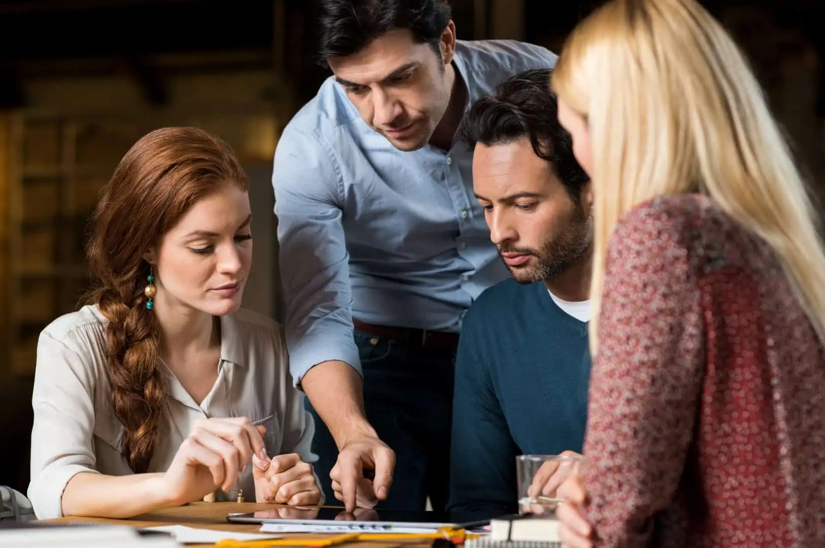 Business Team Working Together Until Late Office Large